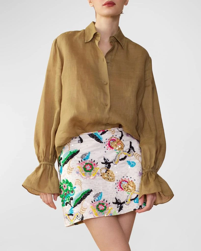 Cynthia Rowley Embroidered Sequin Satin Mini Skirt 1