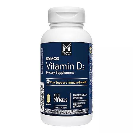 Member's Mark Member's Mark Vitamin D3, 50 mcg, 400 ct.