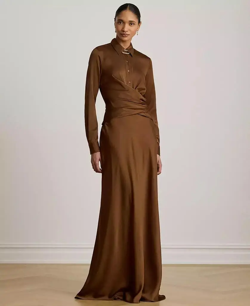 Ralph Lauren Pleated Button-Up Charmeuse Gown