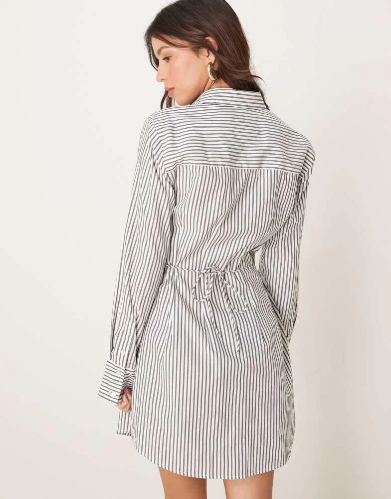 Abercrombie & Fitch Abercrombie & Fitch long sleeve fitted mini shirt dress in black stripe 4