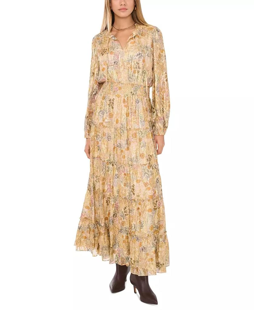 1. State Women's Printed Smocked-Waist Tiered Maxi Dress 1