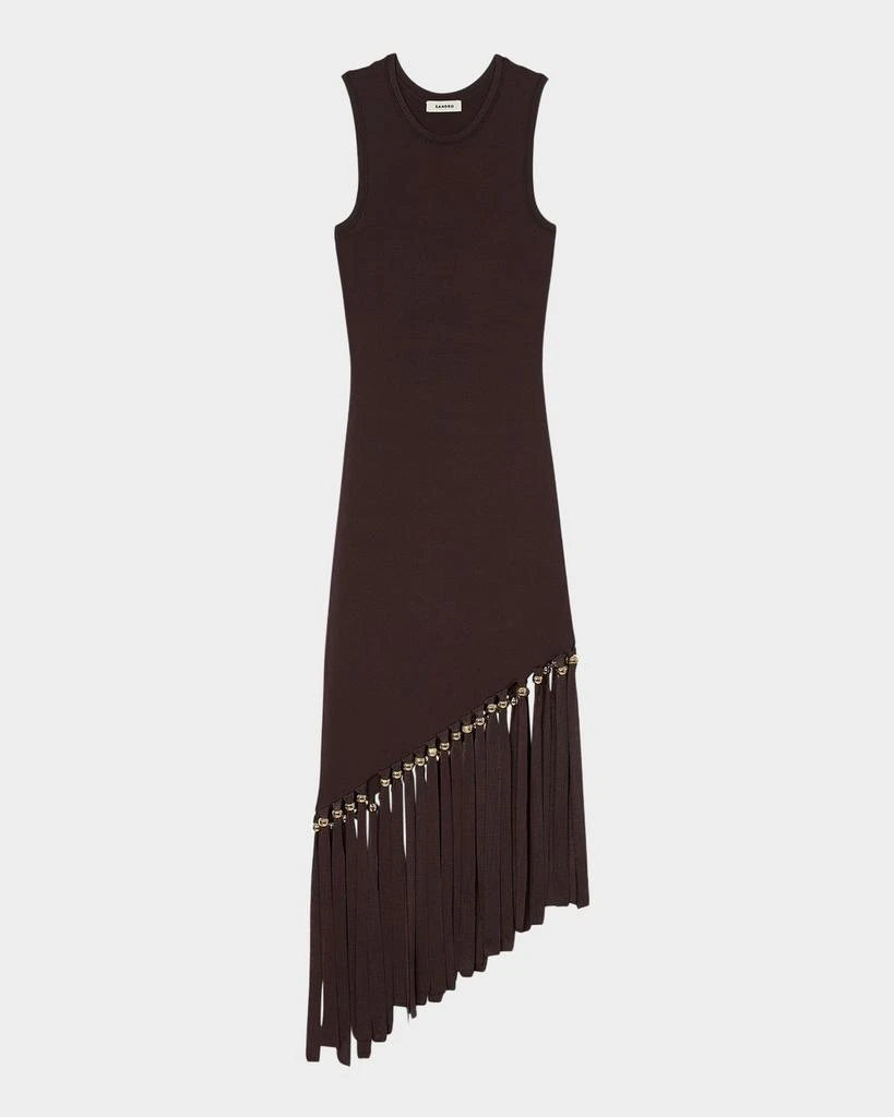 sandro asymmetric fringed dress Draped Asymmetric Cowl-Neck Dress XL / Green / Polyester