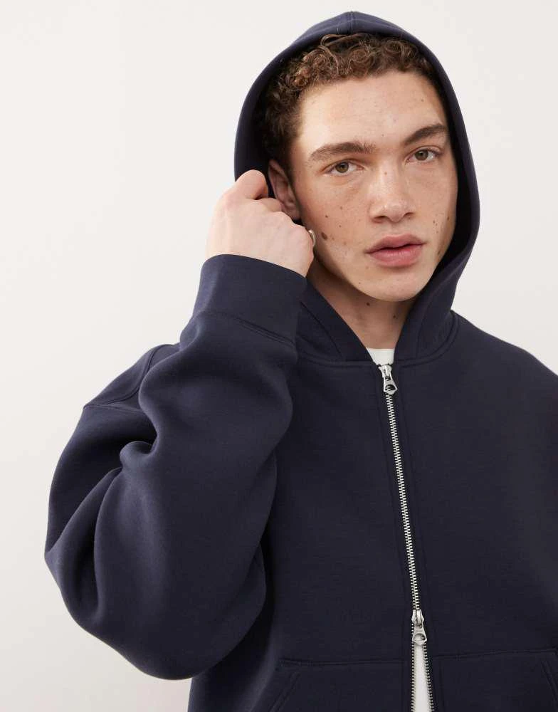 Weekday Weekday Simon  zip through hoodie in navy in scuba-style fabric 2