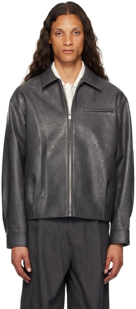 LE17SEPTEMBRE Gray Spread Collar Faux-Leather Jacket 1