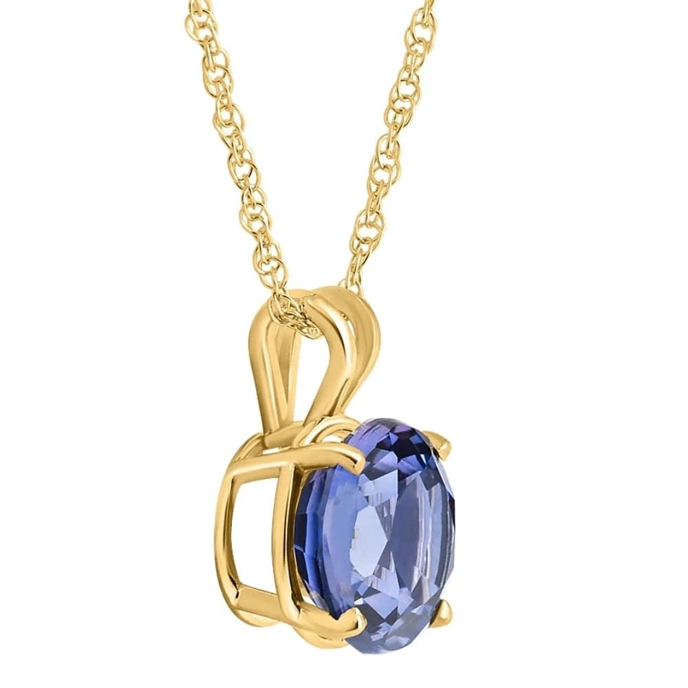 Pompeii3 3.50Ct Round Blue Sapphire Solitaire Pendant 14k Gold Necklace Lab Grown 9MM 2