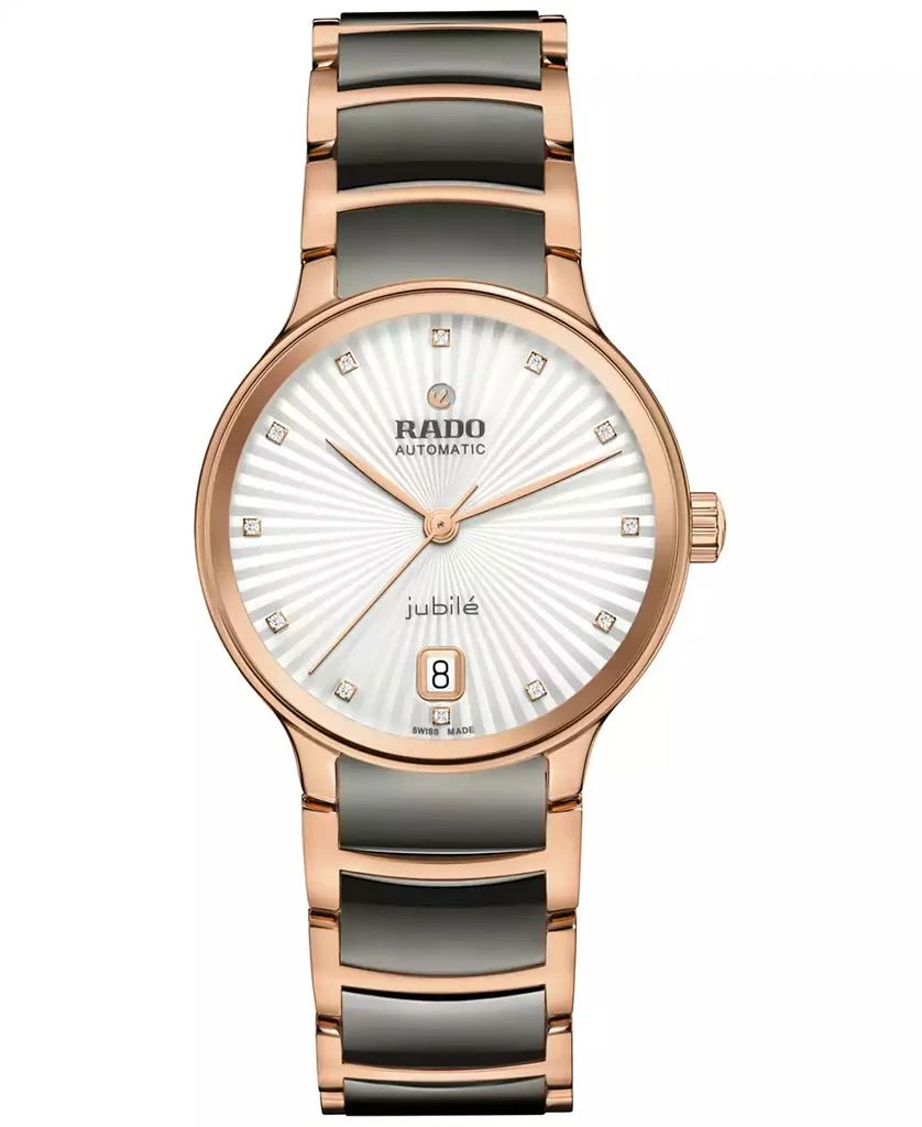 Rado Women's Swiss Automatic Centrix Diamond Accent Black Ceramic & Rose Gold PVD Stainless Steel Bracelet Watch 35mm 1