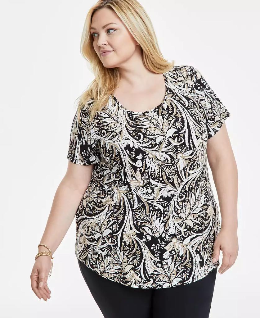 JM Collection Plus Size Printed Short-Sleeve Top, Exclusively at Macy's