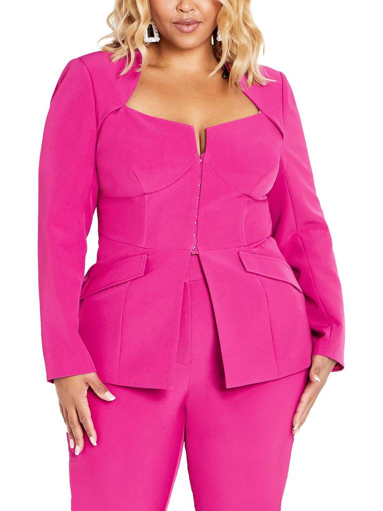 City Chic Sabine Womens Collarless Solid Collarless Blazer