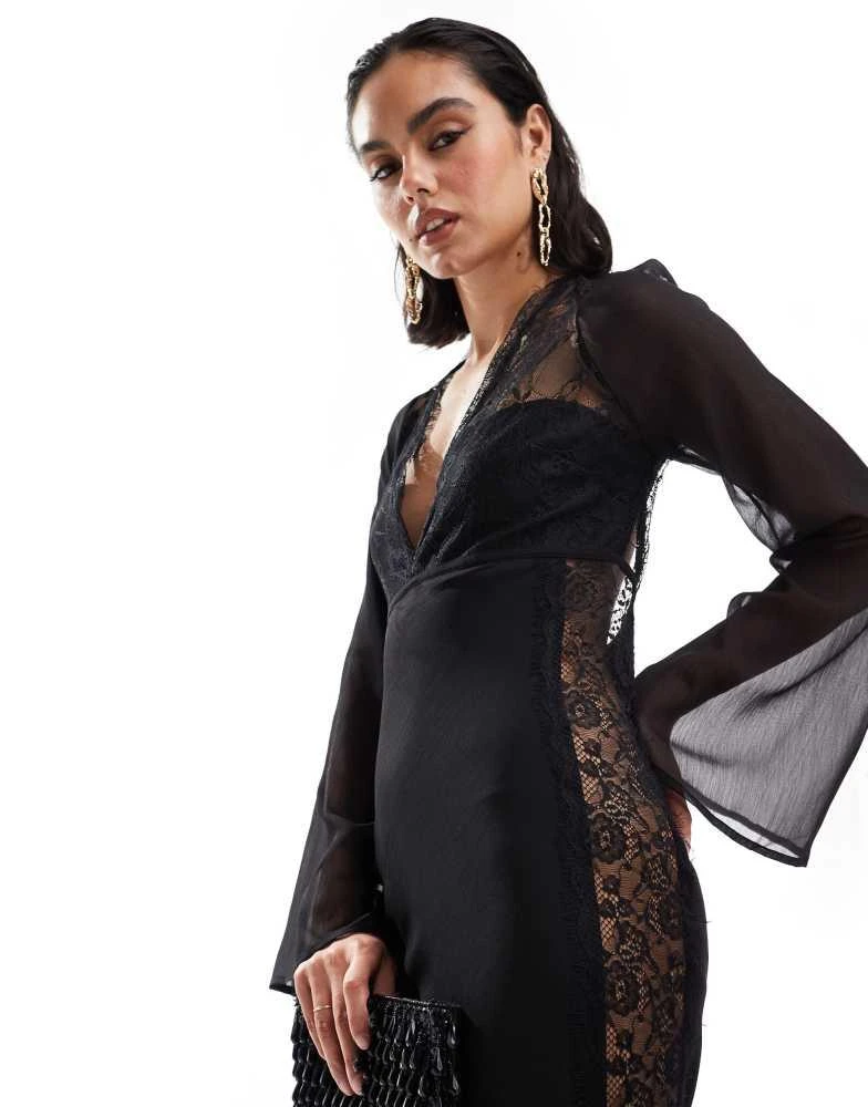 Shop ASOS DESIGN lace cut out chiffon mix bias maxi dress in black on Sale  at BeyondStyle  Get 65% Off ASOS DESIGN lace cut out chiffon mix bias maxi  dress in