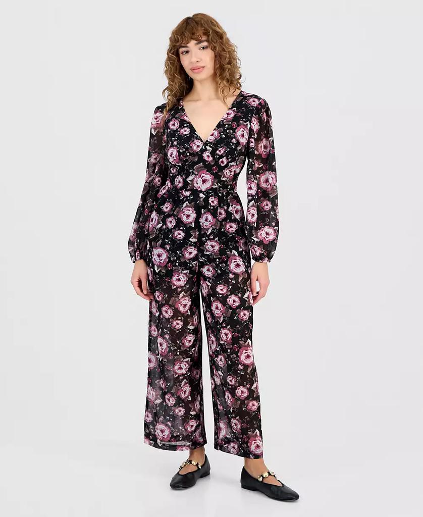 And Now This Petite Floral V-Neck Long-Sleeve Jumpsuit, Macy's Exclusive
