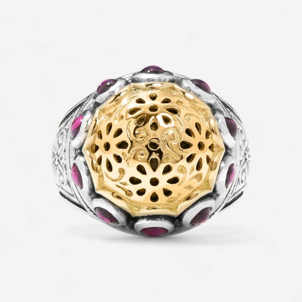 Konstantino Konstantino Dome Sterling Silver & 18K Yellow Gold Corundum Ring Sz. 6 DKJ977-538-S6
