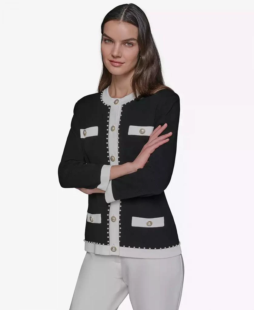 Karl Lagerfeld Paris Women's Faux-Pearl-Trim Cardigan 1