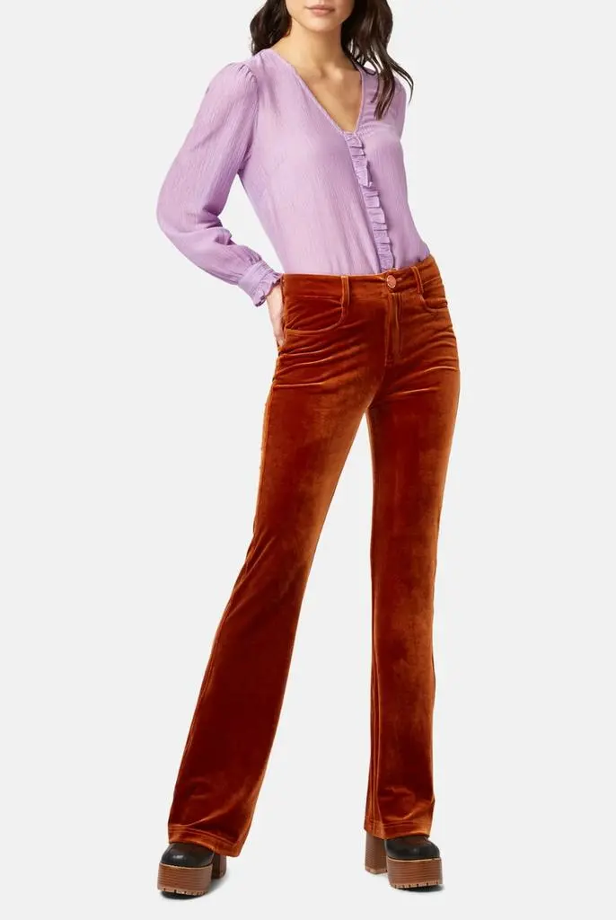 Traffic People Never say goodbye brown velvet flare trousers 5