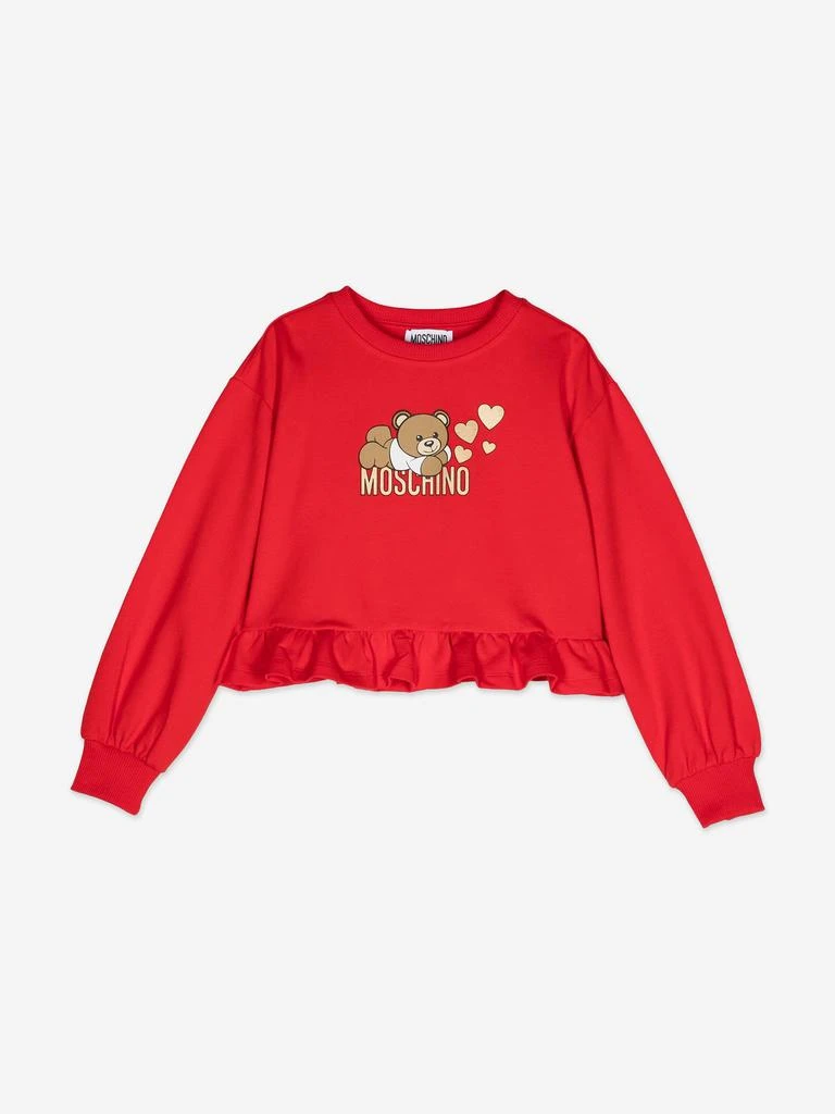 Moschino Girls Teddy Bear Logo Sweatshirt in Red – On Sale Now