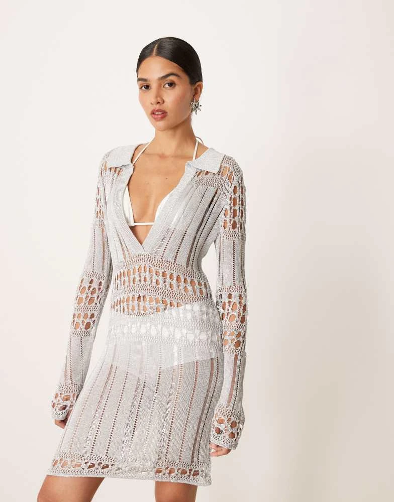 white christmas dresses Trophy Crochet Silver Decal Maxi Dress in Navy – South Beach