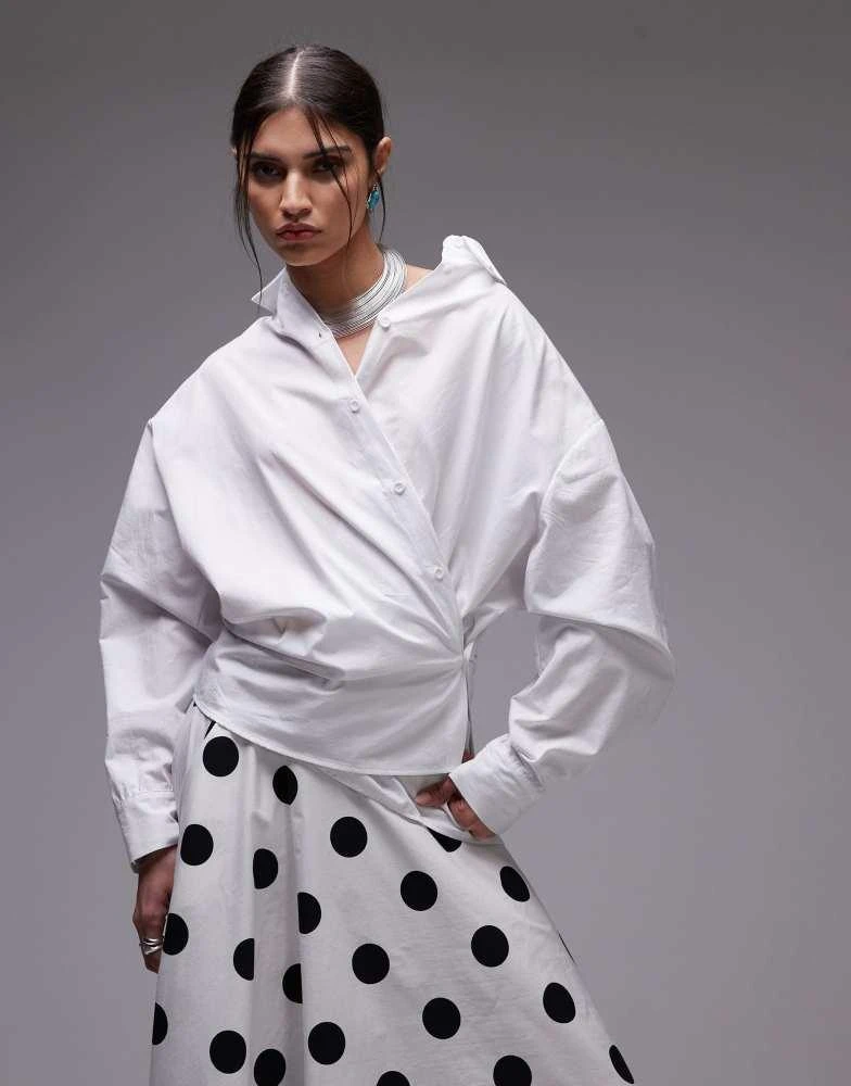 ASOS ASOS DESIGN poplin cinch detail wrap shirt in white 1