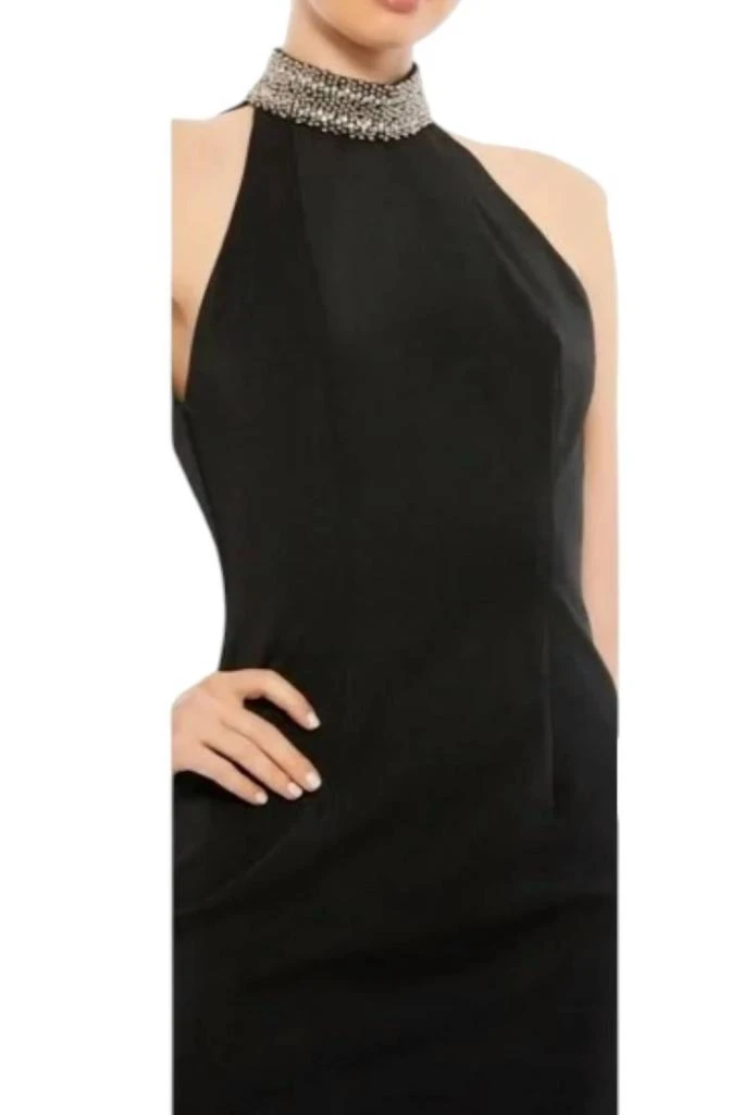 Ieena for Mac Duggal Open Back Jewel Neck Halter Midi Dress In Black 3