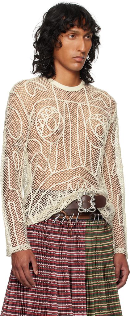 Charles Jeffrey Loverboy SSENSE Exclusive Off-White Graphic Net Long Sleeve T-shirt