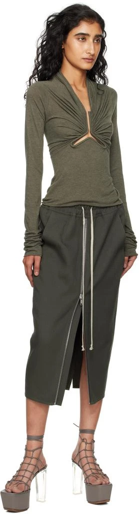 Rick Owens Khaki Concordians Zipped Short Pillar Midi Skirt 4