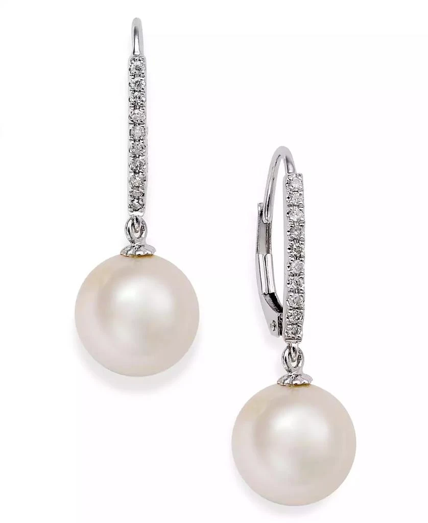 Macy
s Cultured Freshwater Pearl (10mm) and Diamond (1/10 ct.t.w) Leverback Earrings in 14k White Gold (Also available in 14k yellow gold)