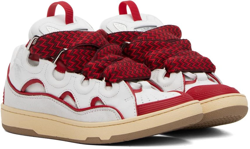 Lanvin SSENSE Exclusive White & Red Curb Sneakers 4