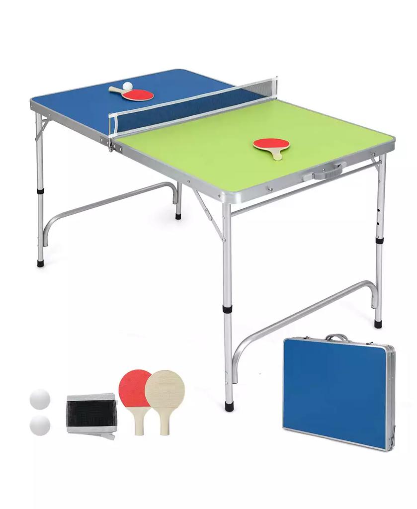 Costway 47" x 30" Mini Table Tennis Table with Adjustable Height for Indoor Outdoor