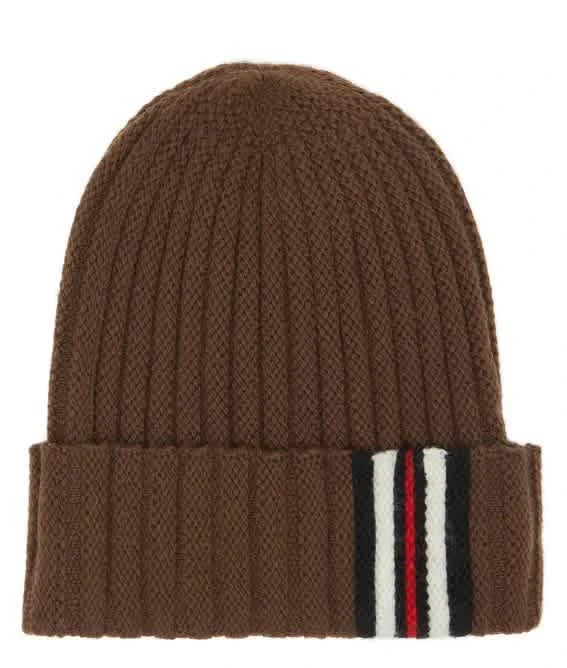 Burberry Burberry Stripe Cuff Ribbed Wool Beanie In Bridle Brown 1