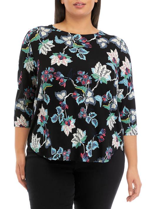 Magaschoni Plus Size 3 4 Sleeve Pleat Back Knit Top