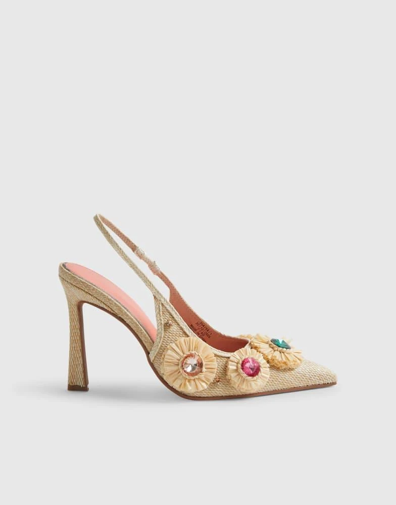 River Island River Island Embellished raffia flower court heels in beige