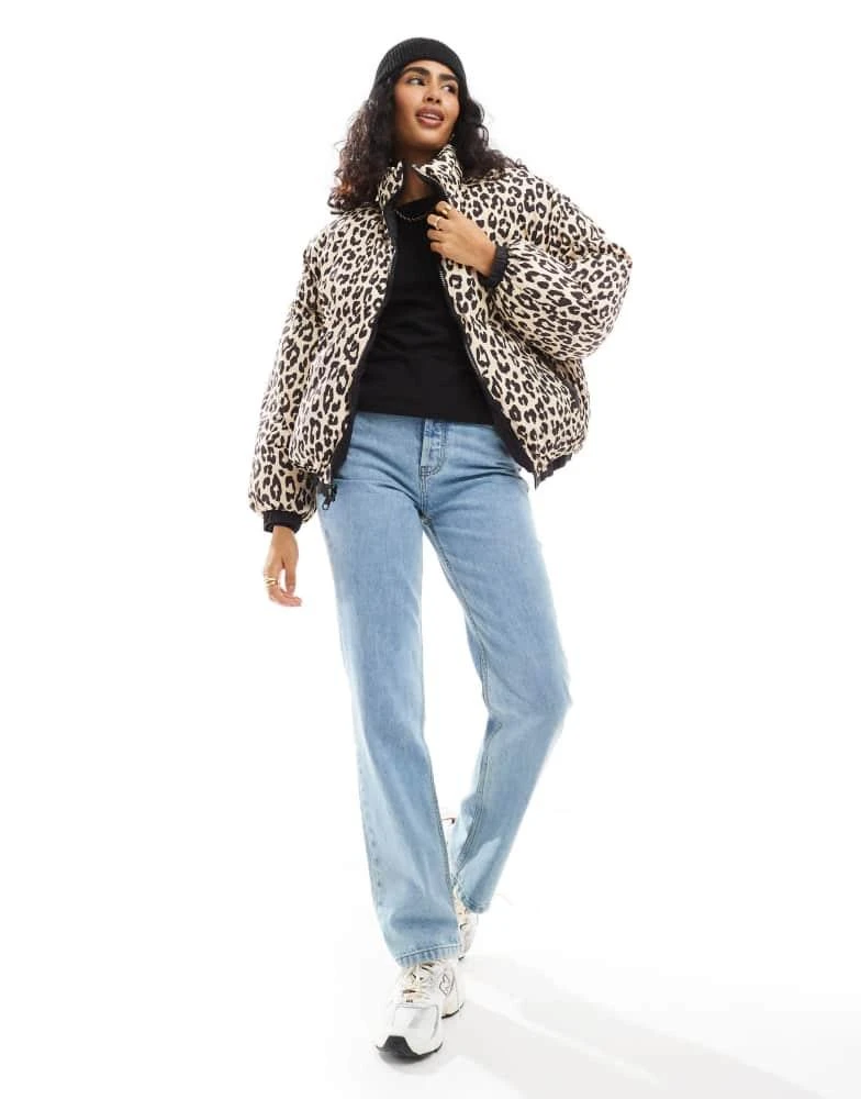 Bershka Bershka reversible padded jacket in black & leopard print 1