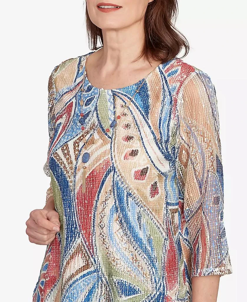 Alfred Dunner Women
s El Paso Printed Leaf Textured Top with Necklace 5