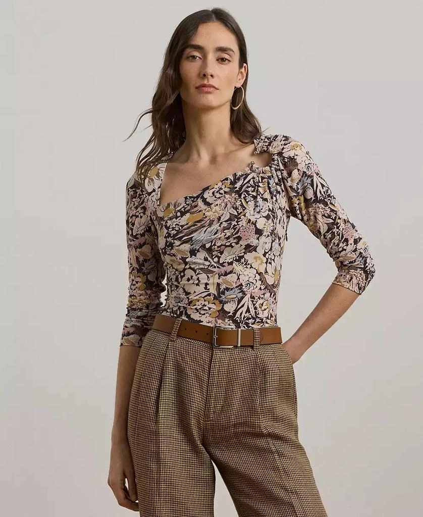 Ralph Lauren Women's Floral Stretch Jersey Asymmetrical Top 1