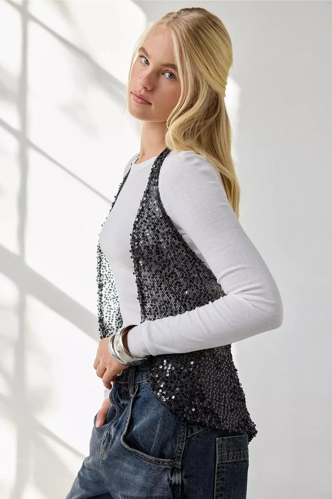 Motel Motel Runway Sheer Sequin Halter Neck Vest Top