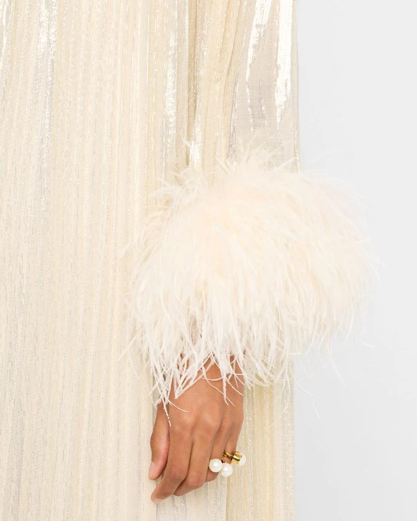 Self Portrait Pleated Metallic Feather-Cuff Maxi Dress 6