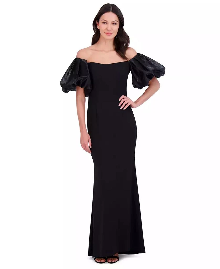 Shop Women's Off-The-Shoulder Organza Puff-Sleeve Gown on Sale at