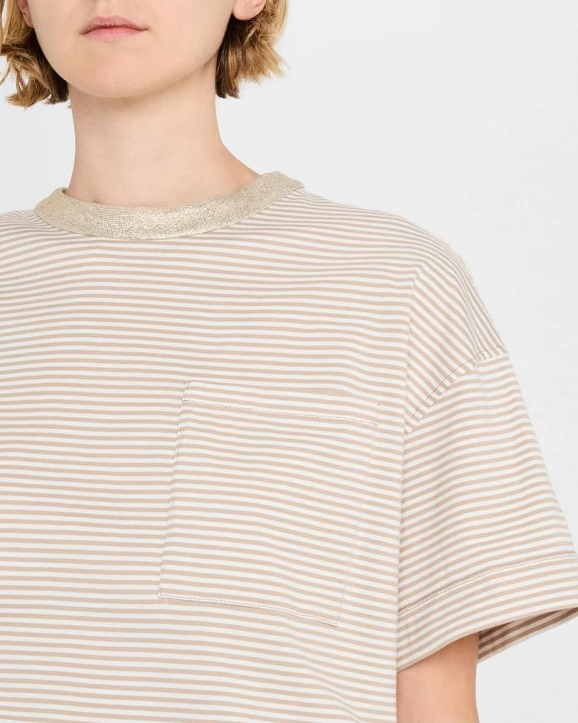 Brunello Cucinelli Metallic Monili-Collar Striped Jersey T-Shirt 5