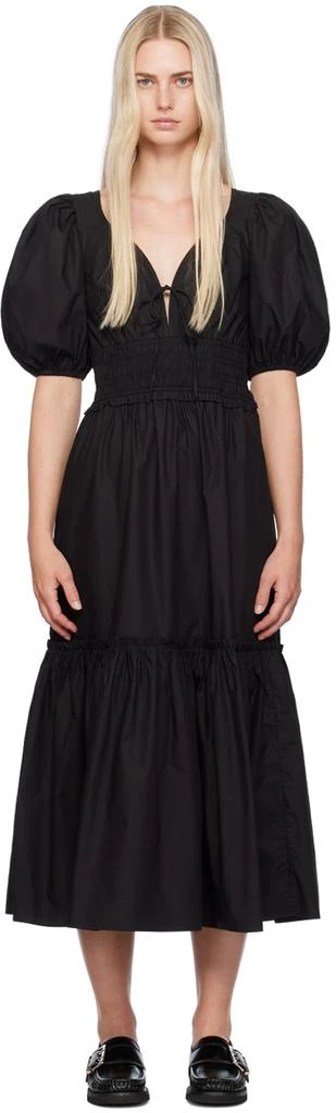 ganni black ruffle dress Ganni Ruffle Collar Wavy Waist Oversize Wrap Dress