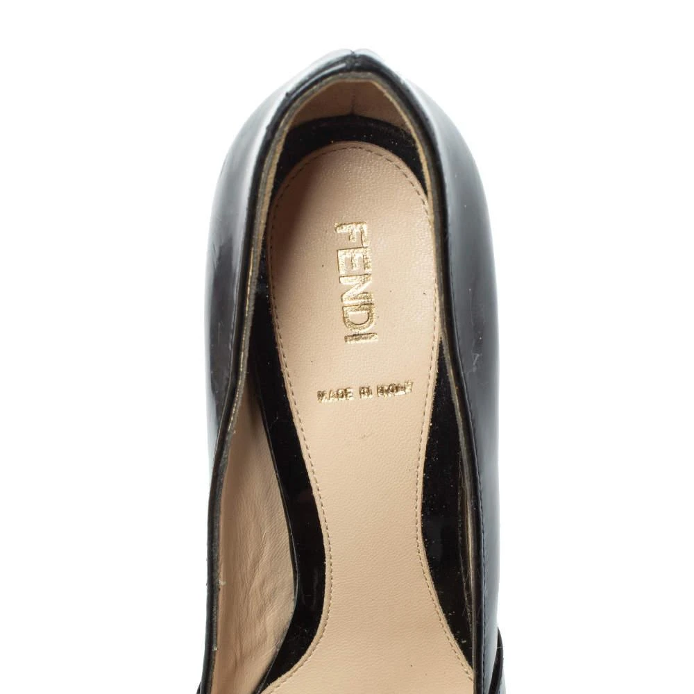 Fendi Fendi Black Patent Leather Bow Peep Toe Platform Pumps Size 38 7