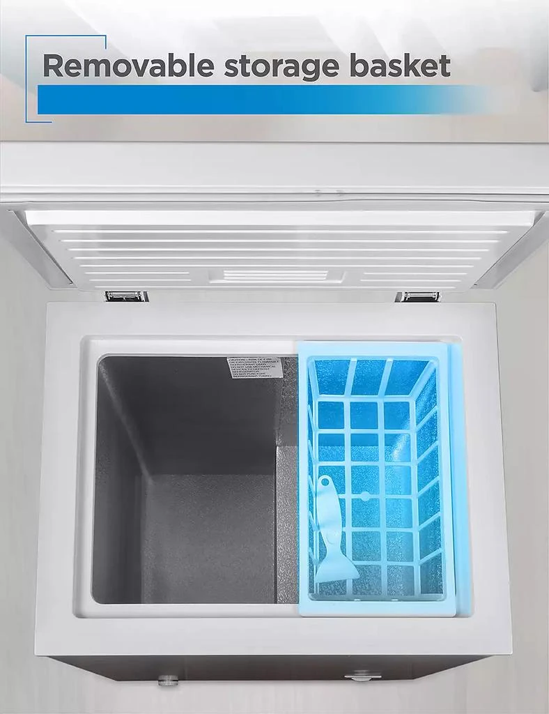 Black & Decker BLACK+DECKER 2.7 Cu. Ft. Compact Chest Freezer, Deep Freezer Holds Up To 94.5 Lbs. of Frozen Food, Removable Storage Basket, Mechanical Temperature Control, Manual Defrost, R600a Refrigerant, BCFK726, White 3