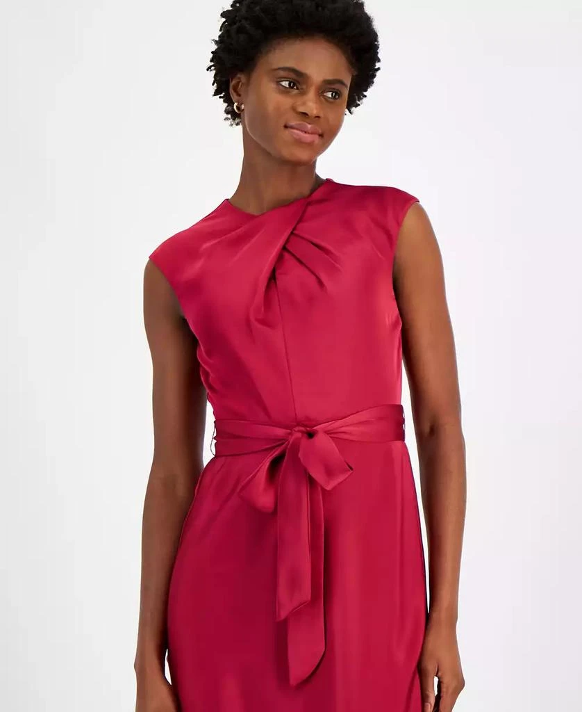 Tahari Petite Pleated-Neck Sleeveless Tie-Waist Midi Dress 4