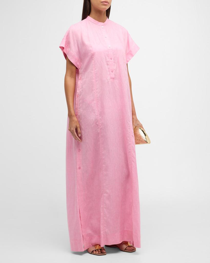 BONDI BORN Leiden Linen Short-Sleeve Maxi Coverup Dress