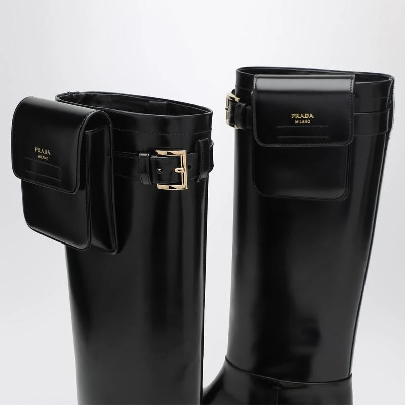 Prada Black leather boot with pouch 5