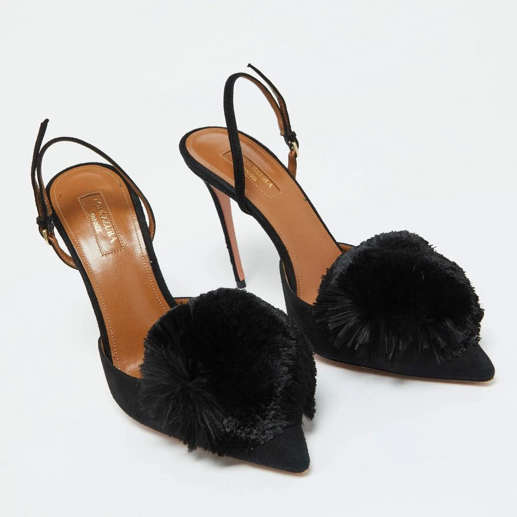 Aquazzura Aquazzura Black Suede Powder Puff Pointed Toe Slingback Sandals Size 40 4