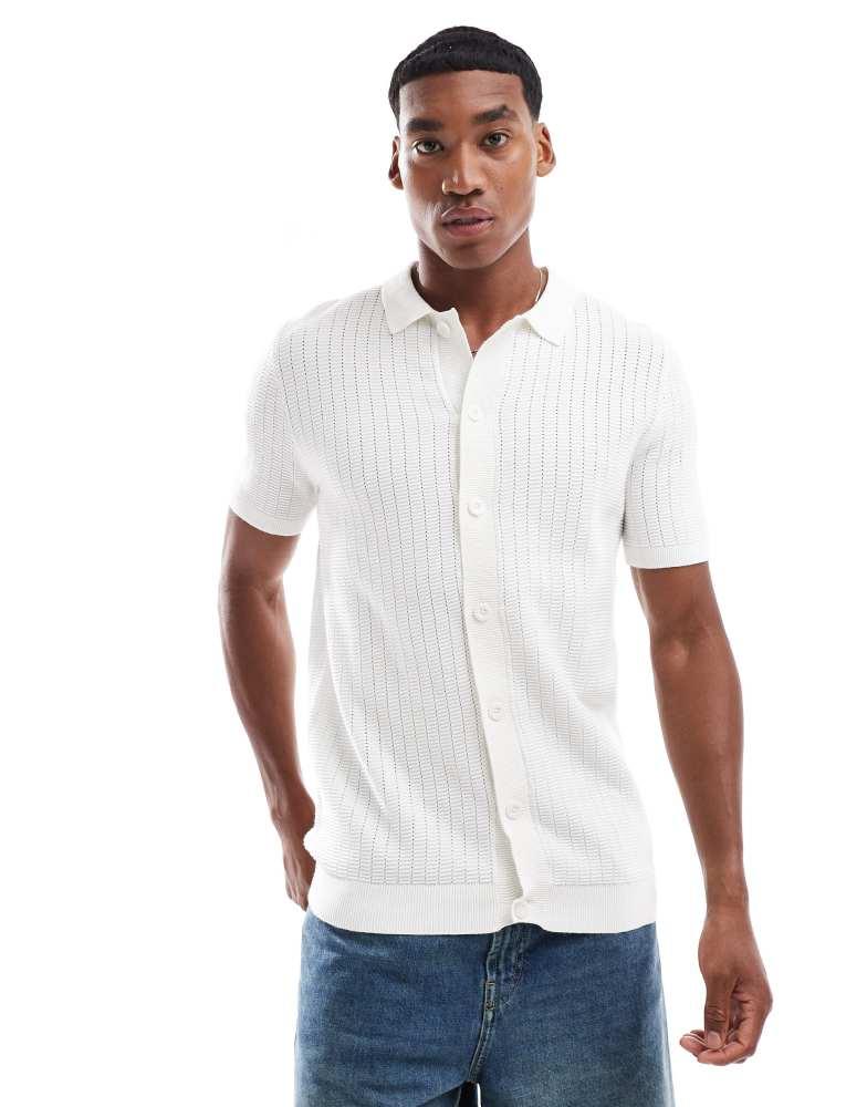 Brave Soul Brave Soul Knitted short sleeve shirt in off white