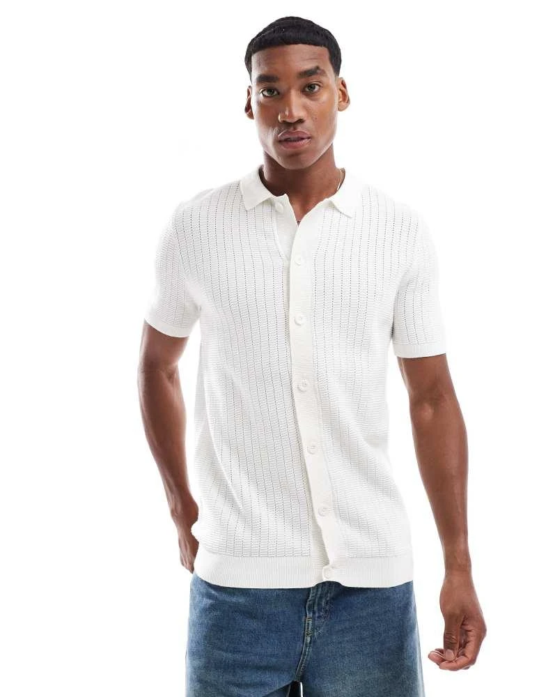 Brave Soul Brave Soul Knitted short sleeve shirt in off white 1