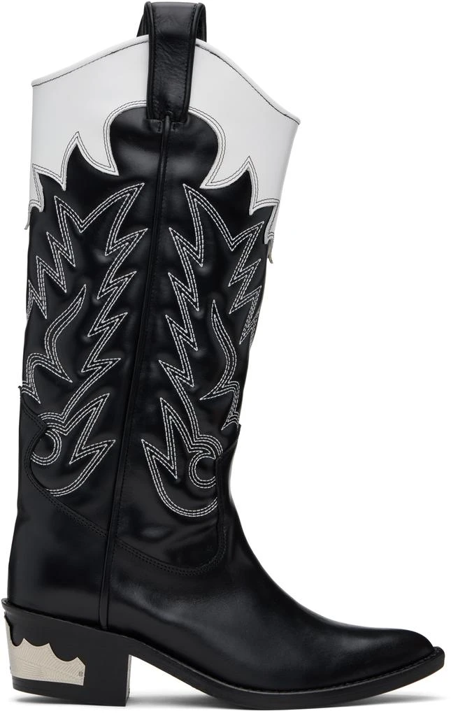 Toga Pulla Black 
White Hard Leather Tall Boots