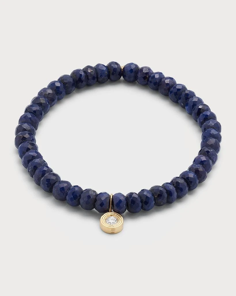 Sydney Evan 14K Gold Fluted Diamond Charm on Blue Sapphire Rondelle Bead Bracelet 4