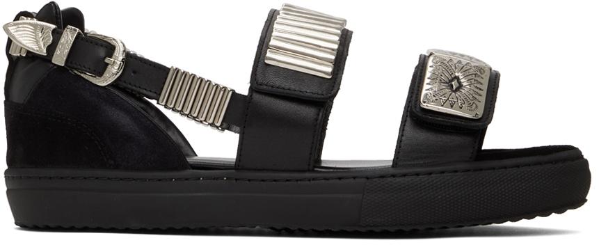 Toga Pulla Black Buckles Flat Sandals