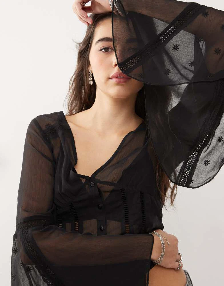 Miss Selfridge Miss Selfridge long sleeve blouse with cami insert in black 4