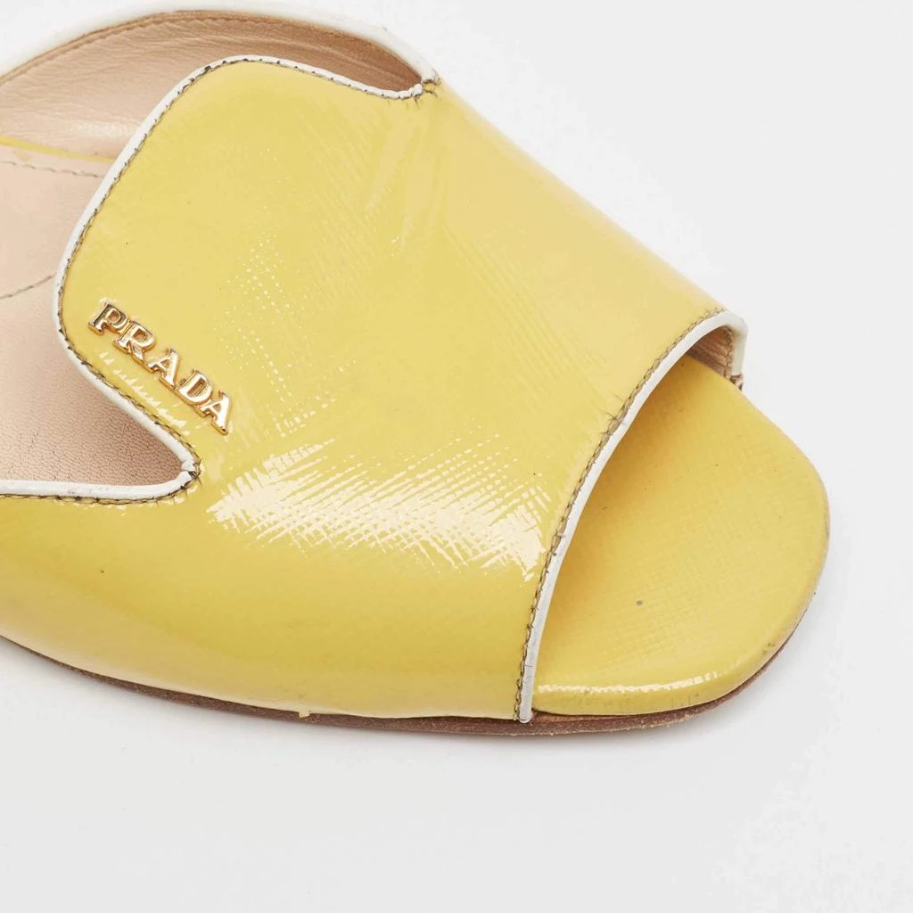 Prada Prada Yellow Saffiano Vernice Leather Flat Slides Size 36 8